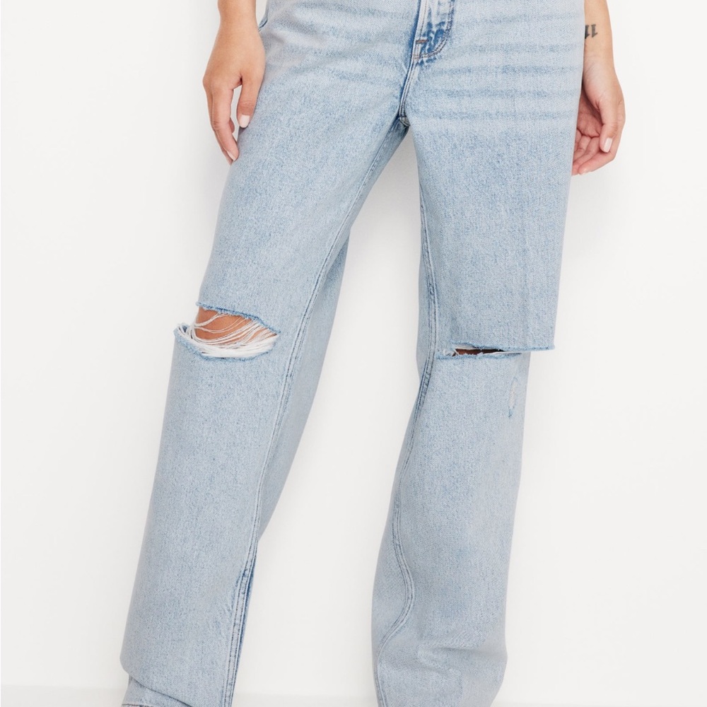 Good American Blue Boyfriend Jeans Distressed Relaxed Fit